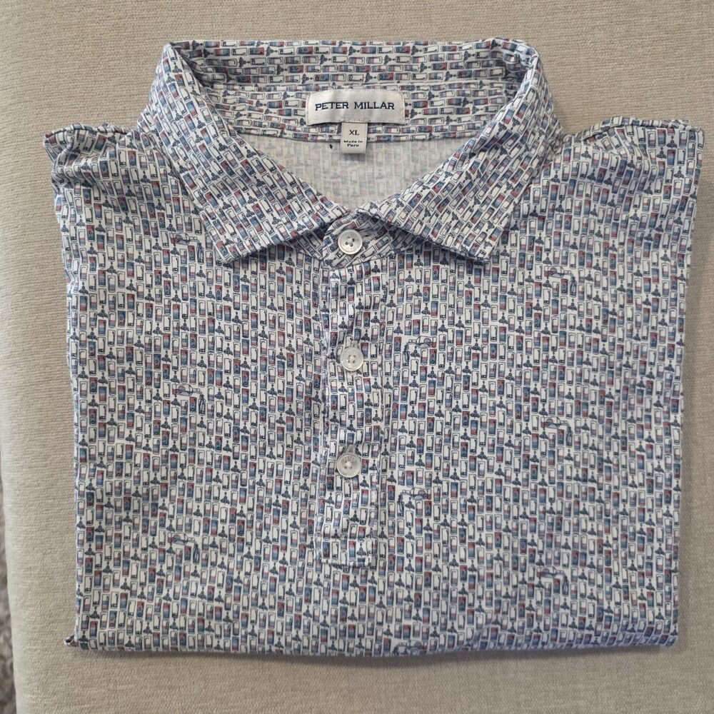 Peter Millar Polo Shirt Mens XL Cocktail All Over Print Golf